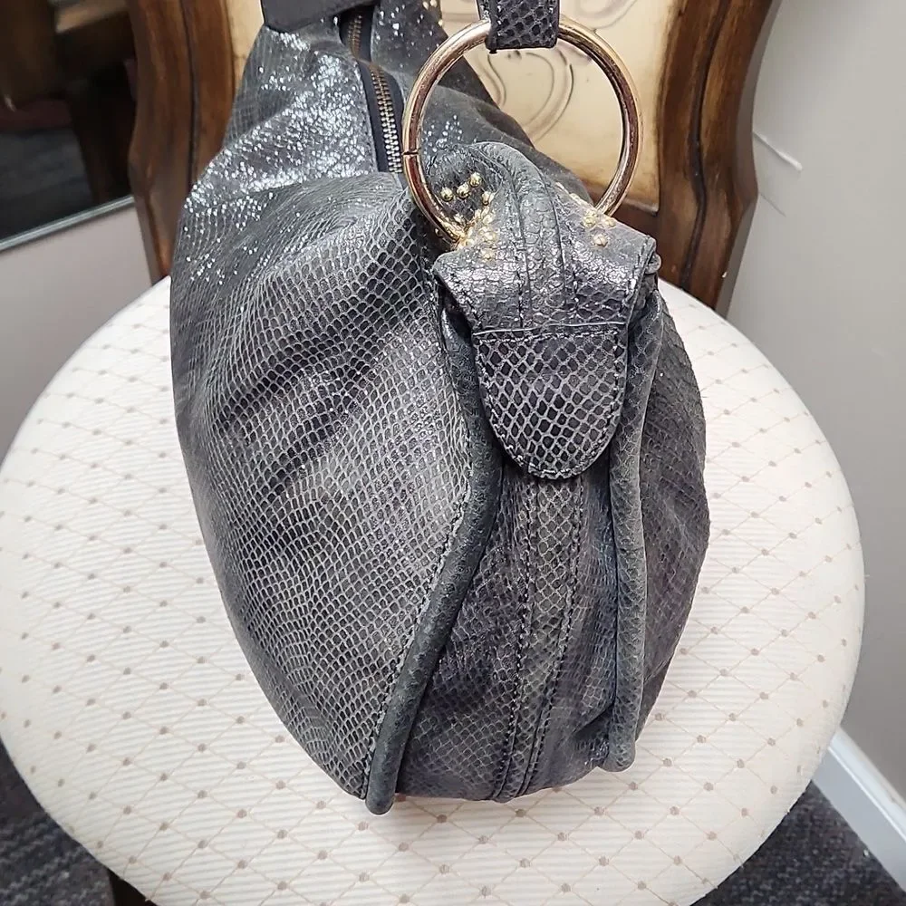 GUC Metallic Faux Snake Silver Gray OrYany LG Hobo Bag